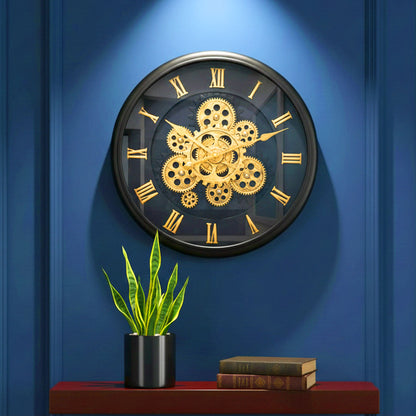 AM6250 Vintage Oversized Modern Rustic Black Wall Clock with Moving Gears Steampunk Clocks