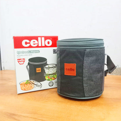 AM5453 Cello Majesty Round Glass Lunch Box 400ml x 3 N with Vertical Jacket & 2 Spoons (Pack of 3Pc)