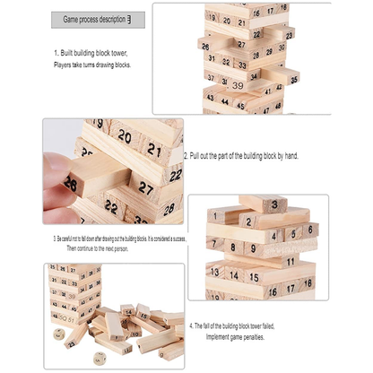 AM6429 Wooden Building Blocks Puzzle 54 Pcs Challenging 4pcs Dice