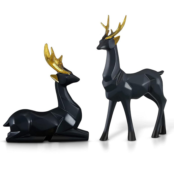 AM5365 Modern Geometrical Black Deer Pair Showpiece for Home Decoration- Pack of 2 deer