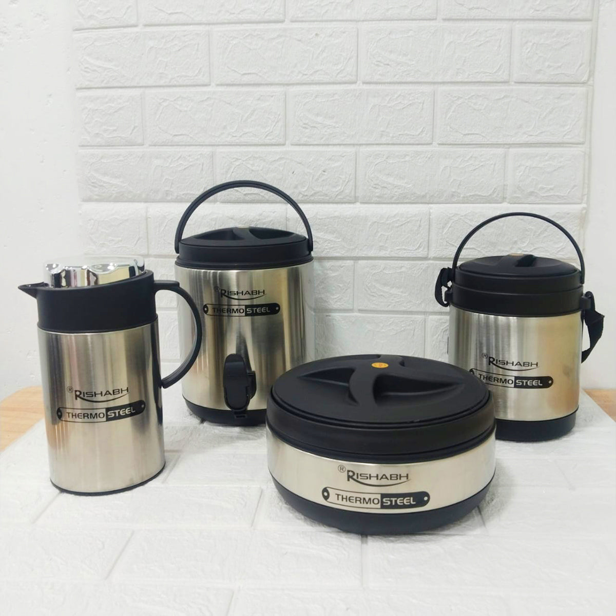 Di0192 Rishabh Small Multipurpose Thermo-Steel 4-Piece Set - Insulated Water Jug, Hot Pot, Lunch Box, and Coffee Pot