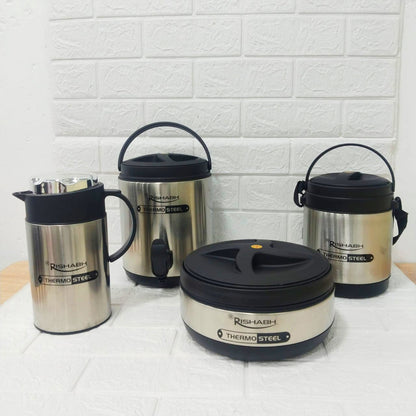 Di0192 Rishabh Small Multipurpose Thermo-Steel 4-Piece Set - Insulated Water Jug, Hot Pot, Lunch Box, and Coffee Pot