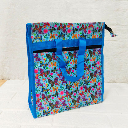 AM6283 Small Vibrant Butterfly Print Jute Bag - Zippered Multi-Purpose Shoulder Bag