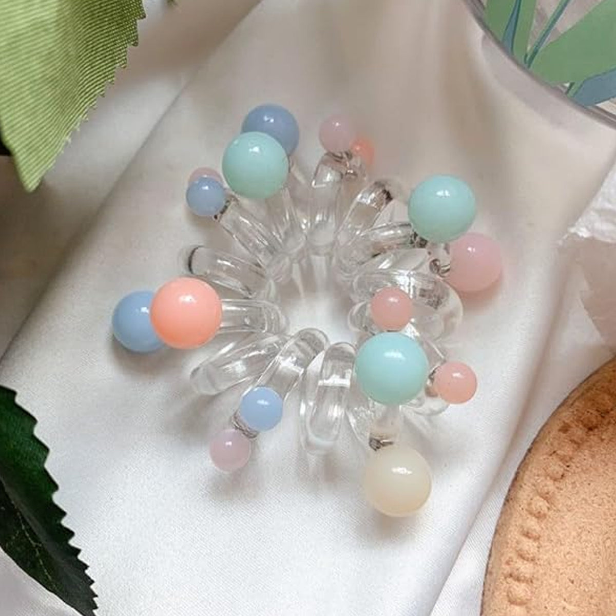AM5622 Hair Spring Rubber Band with pearl Spiral Stone For Girls and Women Hair Rings Slinky,Spiral Hair Rubber Band [Pack of 1, MultiColour]
