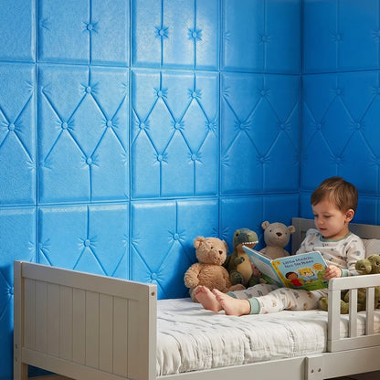 16005 Self Adhesive 3D Foam Wall Panel Cushion Wallpaper (1 Pc, Blue, 69x35 Cm)