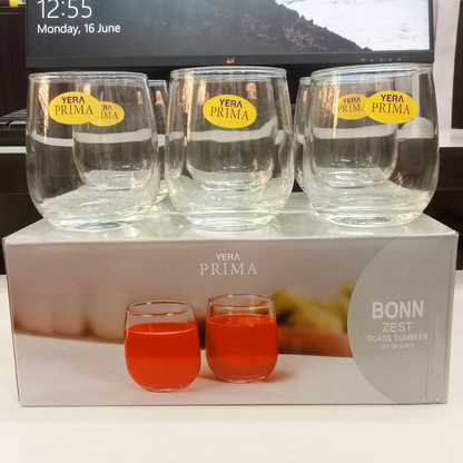 AM5647 YERA Prima Bonn Zest Glass Tumbler Set of 6 Pcs - Each 210Ml