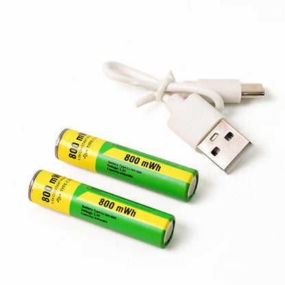 TM0269 AAA Rechargeable 800 mWh Batteries With Recharging Cable (2 Pc Set)