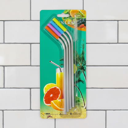 AM6331 Stainless Steel Straws WIth SIlicone & Brush - Pack of 5pc