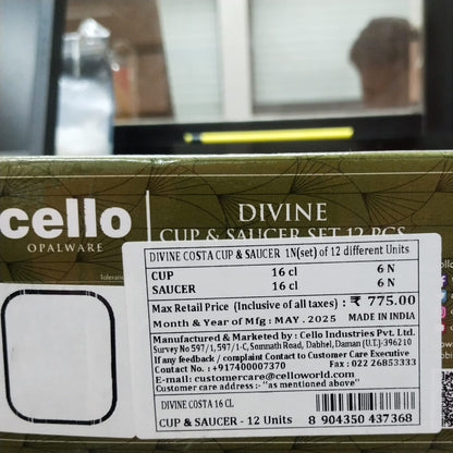 AM5671 Cello Divine Costa Multi-Design Cup & Saucer (Set of 6 Pcs)
