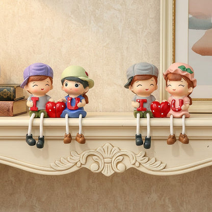 TM0022 Sitting Boy & Girl Love Dolls with Dangling Legs Showpiece