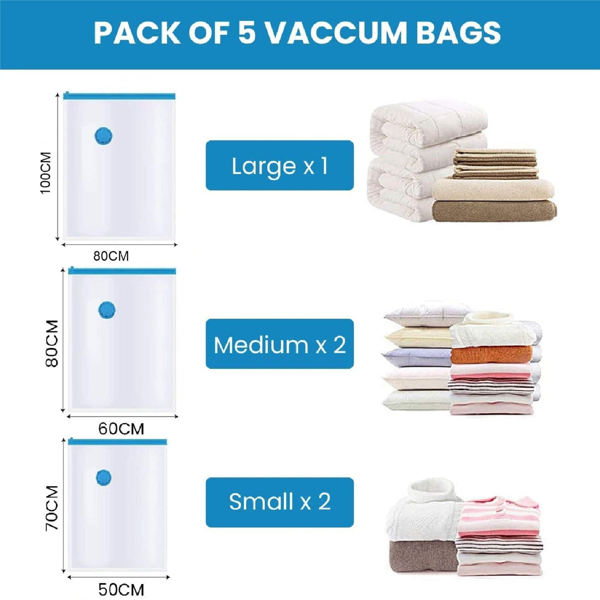 3634 Vacum Storage Bags with Hand Pump (Pack of 5)