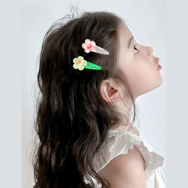 AM5003 Snap Flower Hair Clips for women and Girls (Random Colour)