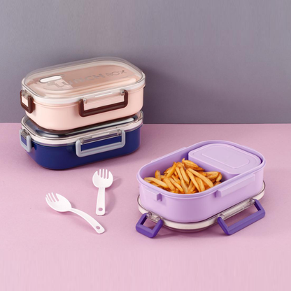 AM6664 Plastic Stylo Lunch Box with Spoon & Fork BPA-Free Plastic Container - Multi-Color Tiffin Box