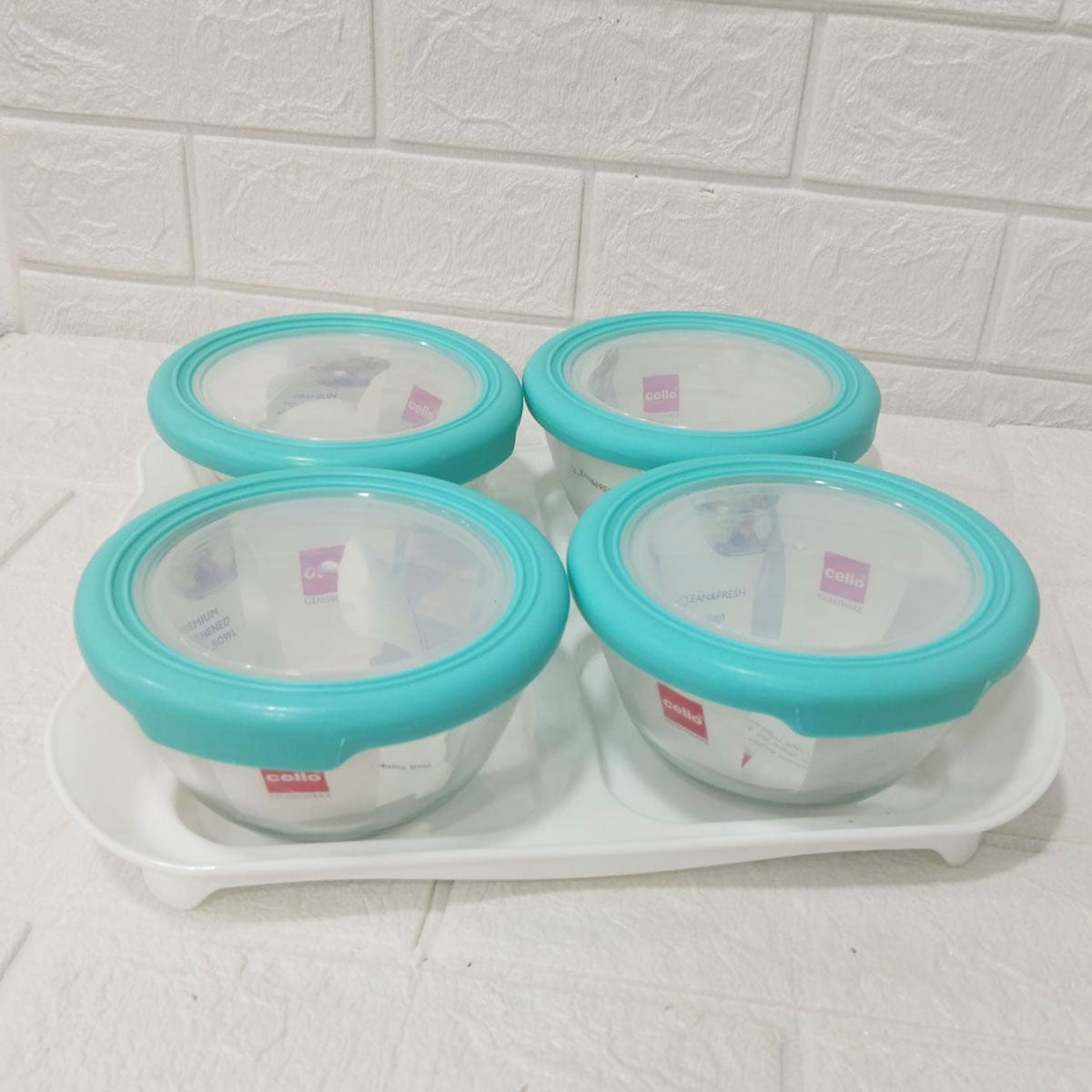 Di0243 Cello Glassware 5-Piece Snack Set with Tray - 500ml Each