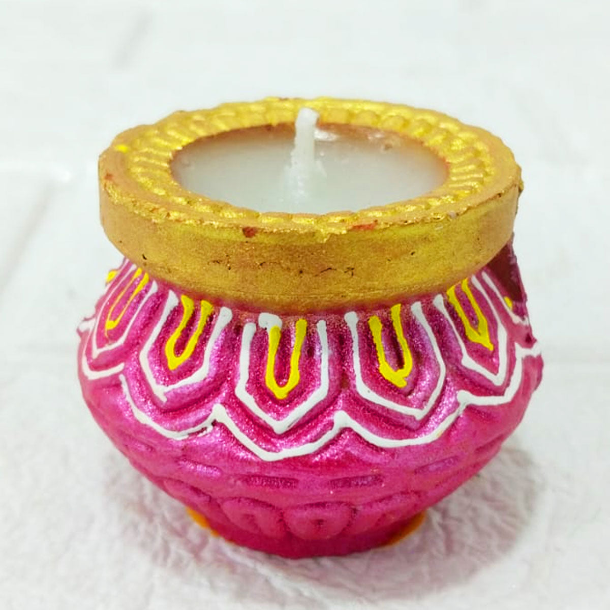 Di0384 Handcrafted Diwali Matka Style Wax Diyas – Multidesign Colorful