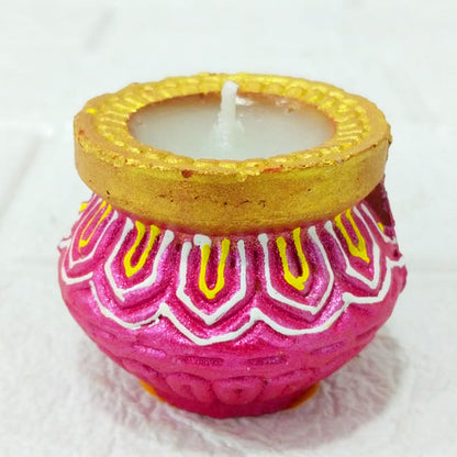 Di0384 Handcrafted Diwali Matka Style Wax Diyas – Multidesign Colorful