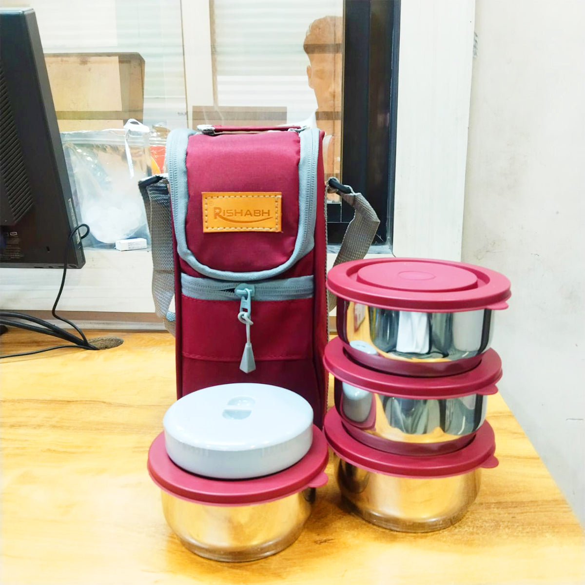 AM5652 Rishabh Steel Bite 4 Container Lunch Box WIth Lunch Bag