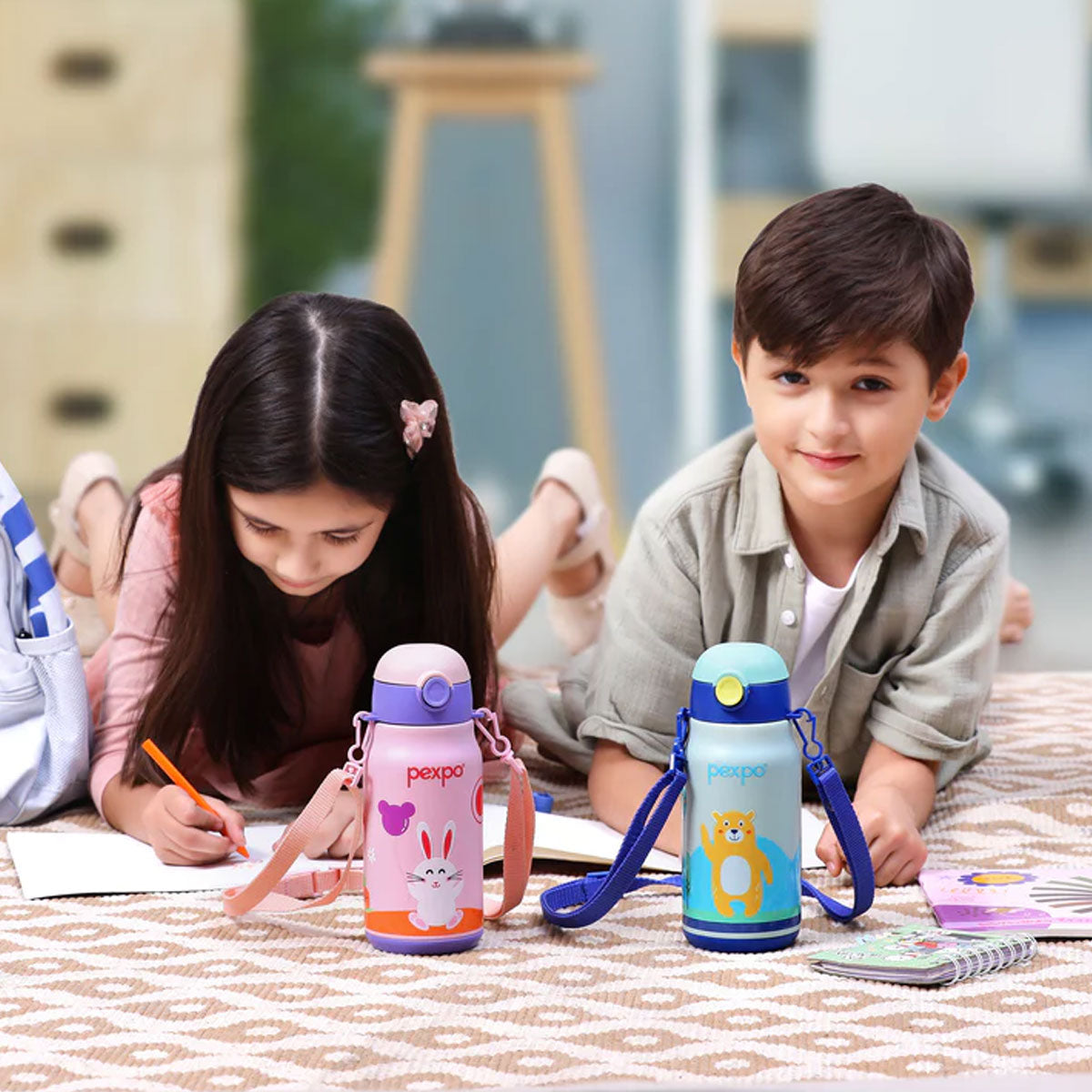 AM6485 Pexpo Poggo 500 Insulated Kids Water Bottle with Sipper Cap and Cartoon Design