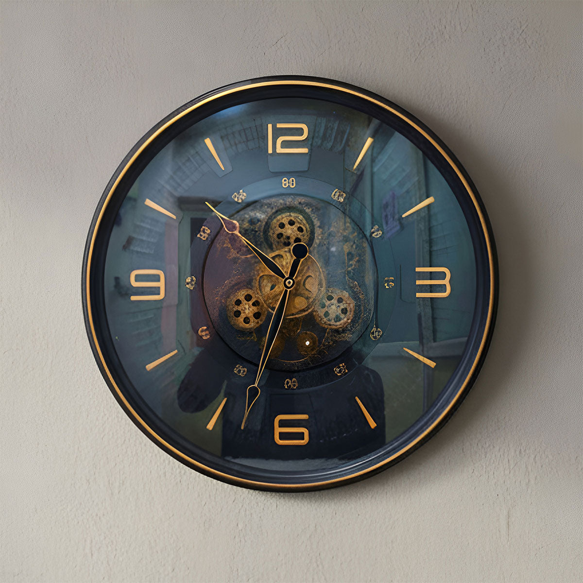 AM6254 Deluxe Black and Gold Industrial Minute-Track Clock