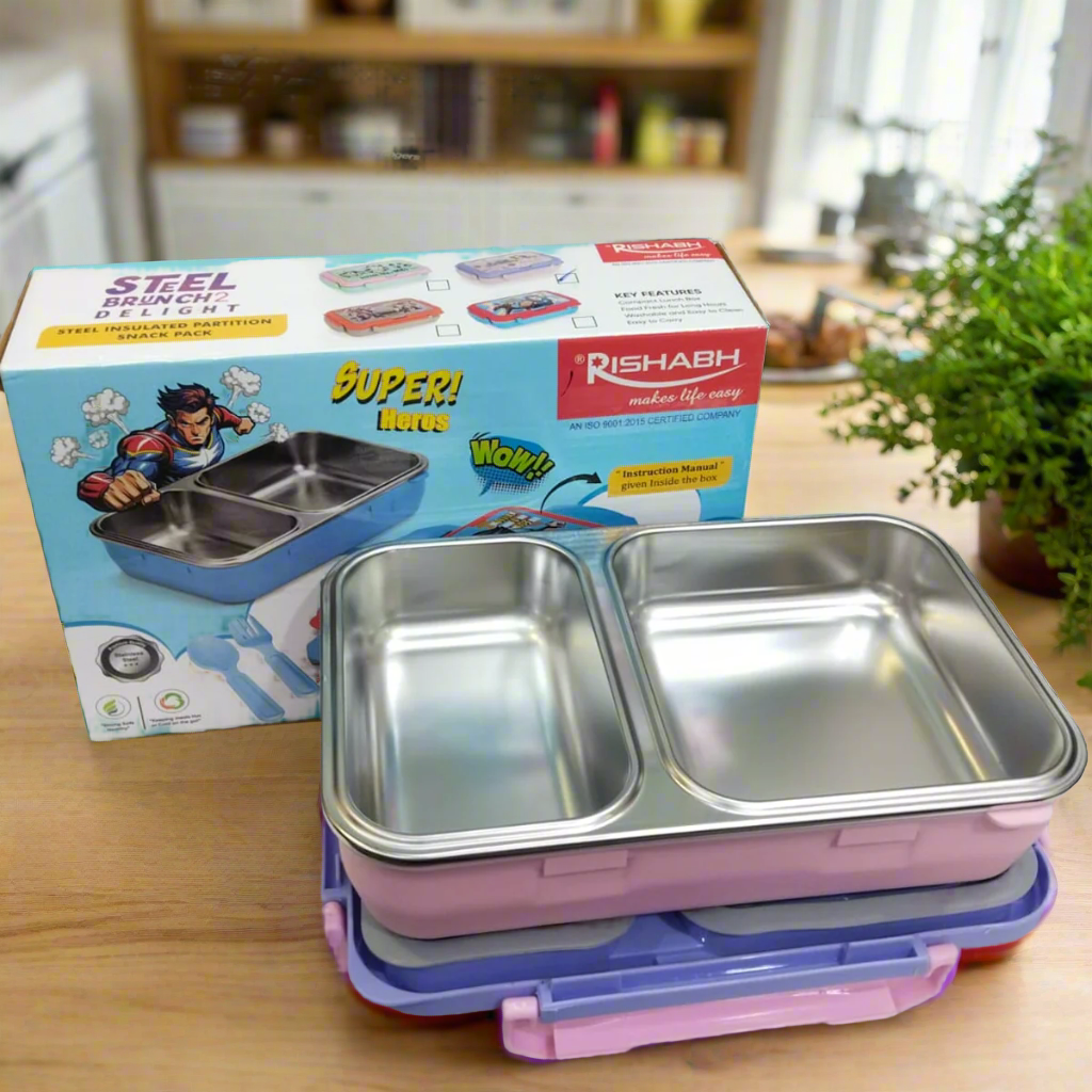 AM5649 Rishabh Steel Brunch 2 Delight Lunchbox With Spoons for School and Office