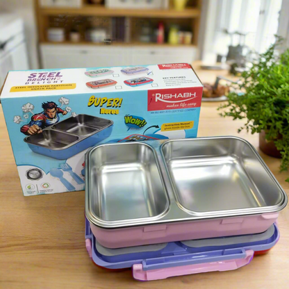 AM5649 Rishabh Steel Brunch 2 Delight Lunchbox With Spoons for School and Office