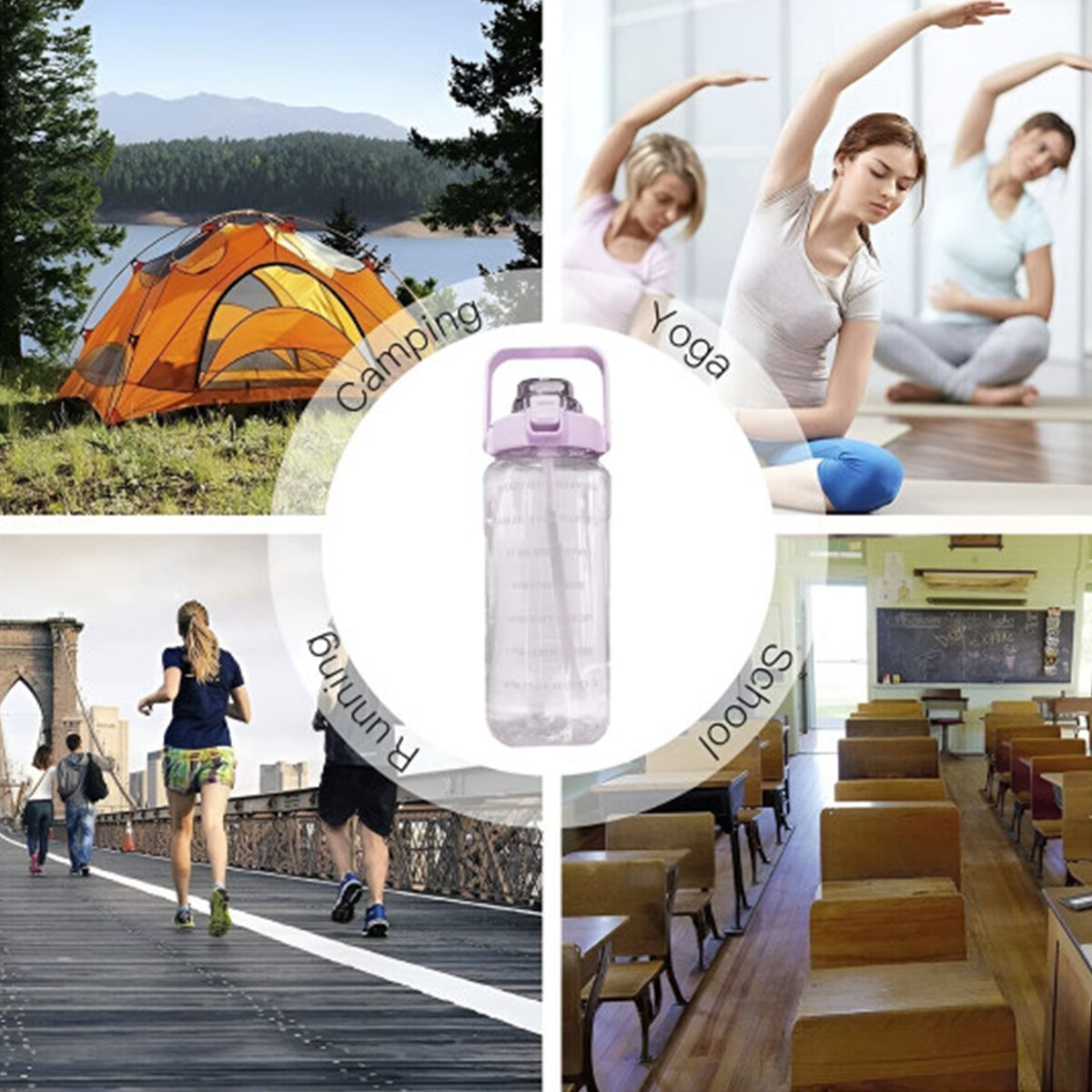 AM6662 Motivational Water Bottle with Time Marker & Straw - 2000ml