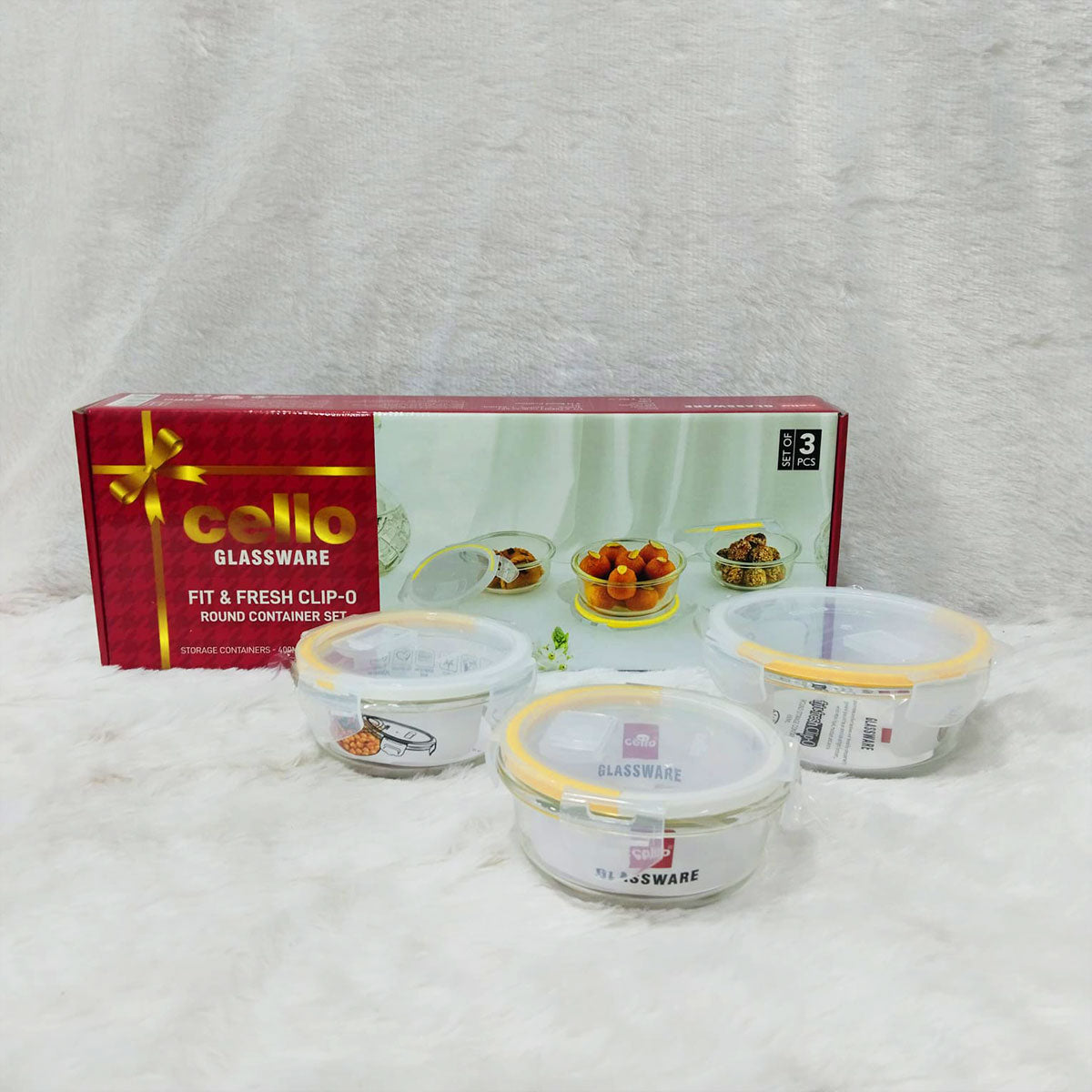 Di0367 Cello Fit & Fresh Clip-O Round Container Set of 3pc