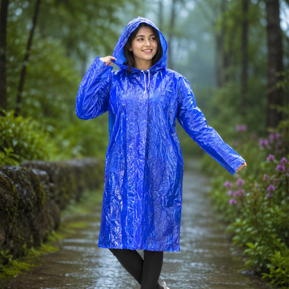 A06581 TARPAULIN Waterproof Unisex Rain Poncho with Hood – Free Size