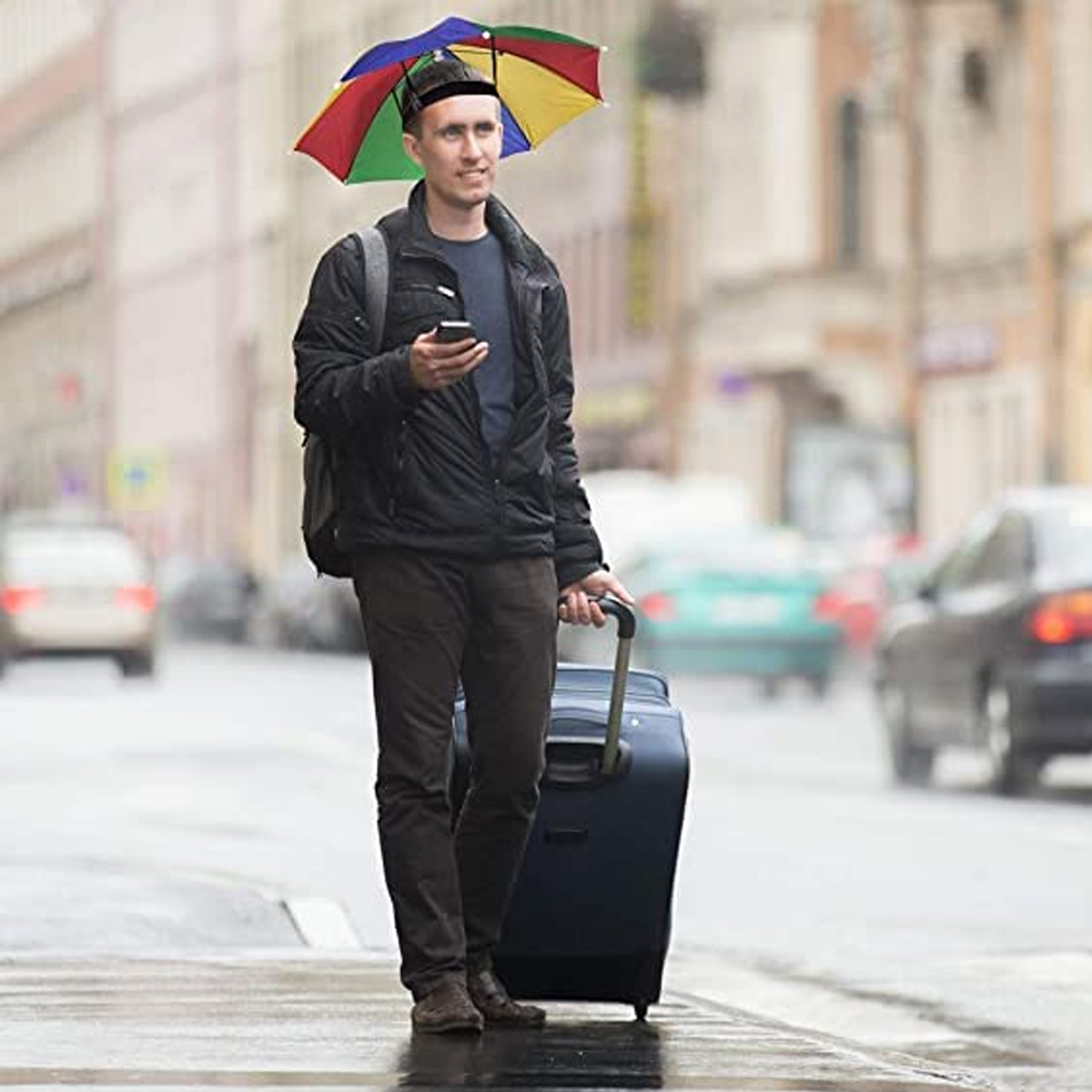 AM5607 Rainbow Umbrella Hat, Hand Free Umbrella for Adults and Kids - Waterproof and Lightweight Cap Umbrella