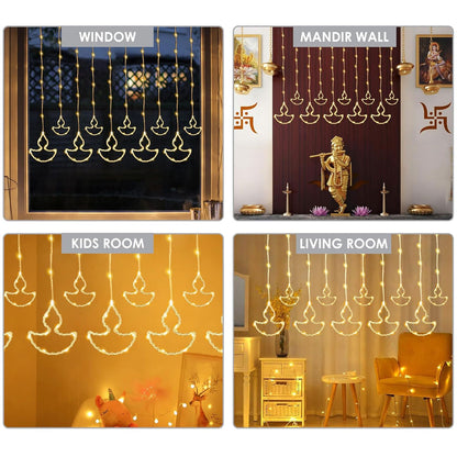 Di0068 10 Fairy Diya LED Curtain String Lights with Flashing Modes - 5x5 (Warm)