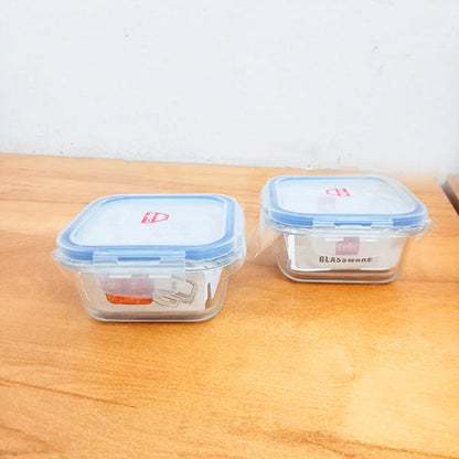 AM5456 Cello Majesty Square Glass Lunch Box 320ml x 2 N with Horizontal Jacket (Pack of 2Pc)