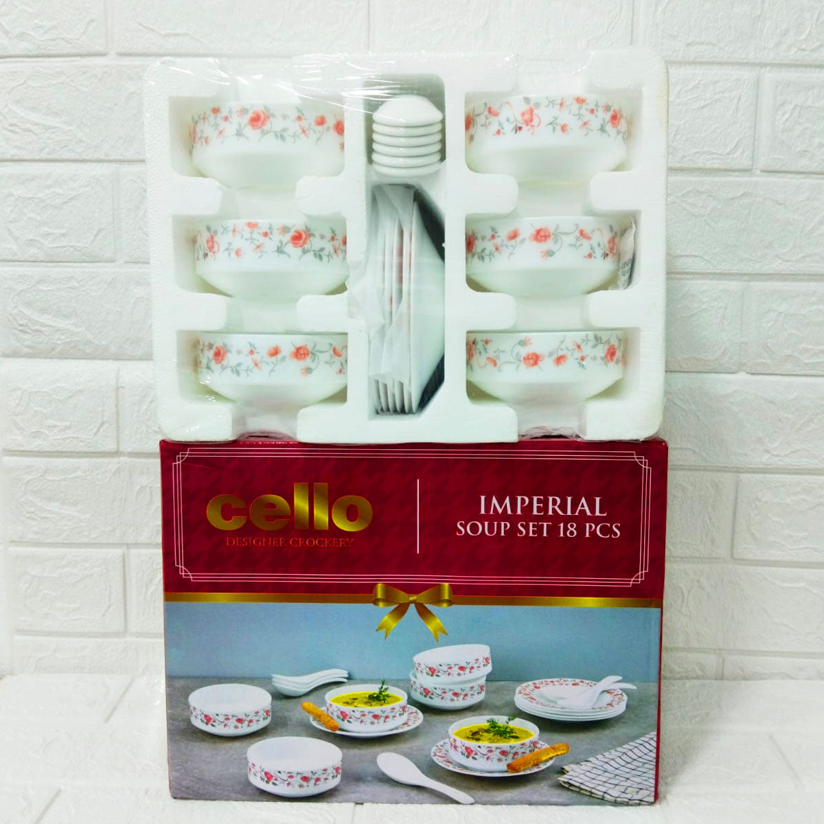 Di0228 Cello Soup Set 18-Piece Designer Crockery - Soup Bowls, Spoons & Plates