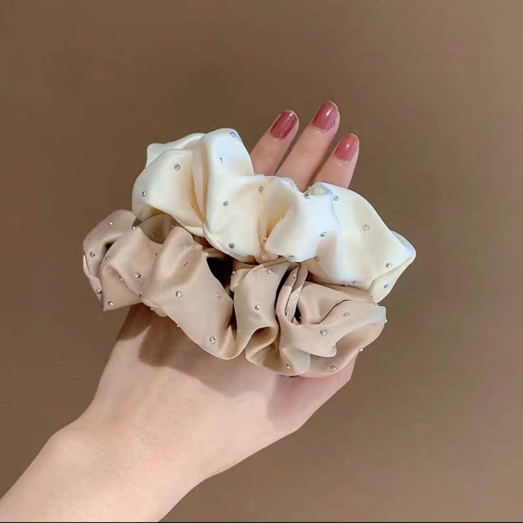 AM1286 Rhinestone Glossy Soft Satin Silk Hair Scrunchies Hair Elastic Bands 1pc