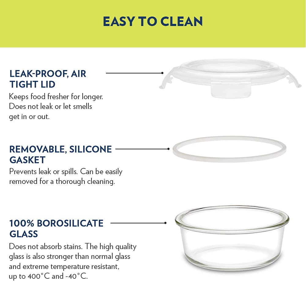 AM3701 Borosil Round 240ml Glass Food Storage Container 1 Pcs