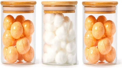 AM3728 Shine Max Glass 270ml Storage Containers with Airtight Wooden Lid Set of 3