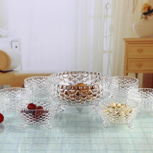 AM2658 Crystal Glass Bowl Set of 7 pcs with 1 Large Bowl & 6 Small Bowls for Serving Snacks,Pudding,Dessert,Fruits and Kitchen Purpose - Transparent Edition