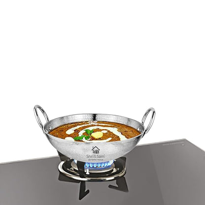 AM6813 Stainless Steel Heavy Weight Hammered Kadhai, 2.5 mm,20 cm, 1.1 Kg, 1.5 Litre
