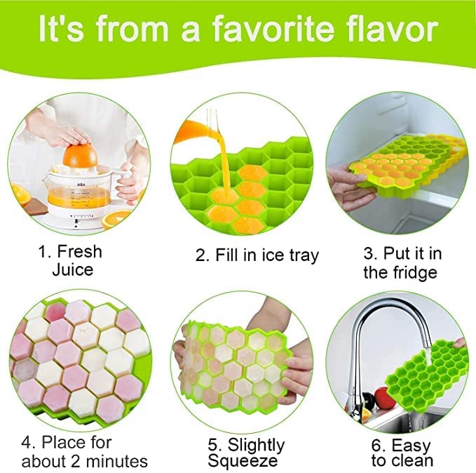 AM7763 Flexible Silicone Ice Cube Tray WIthout Lead, 37 Cubes , Fridge Use