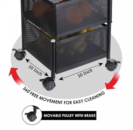 3683 Metal 4 Layer Kitchen Rotating Trolley For Kitchen