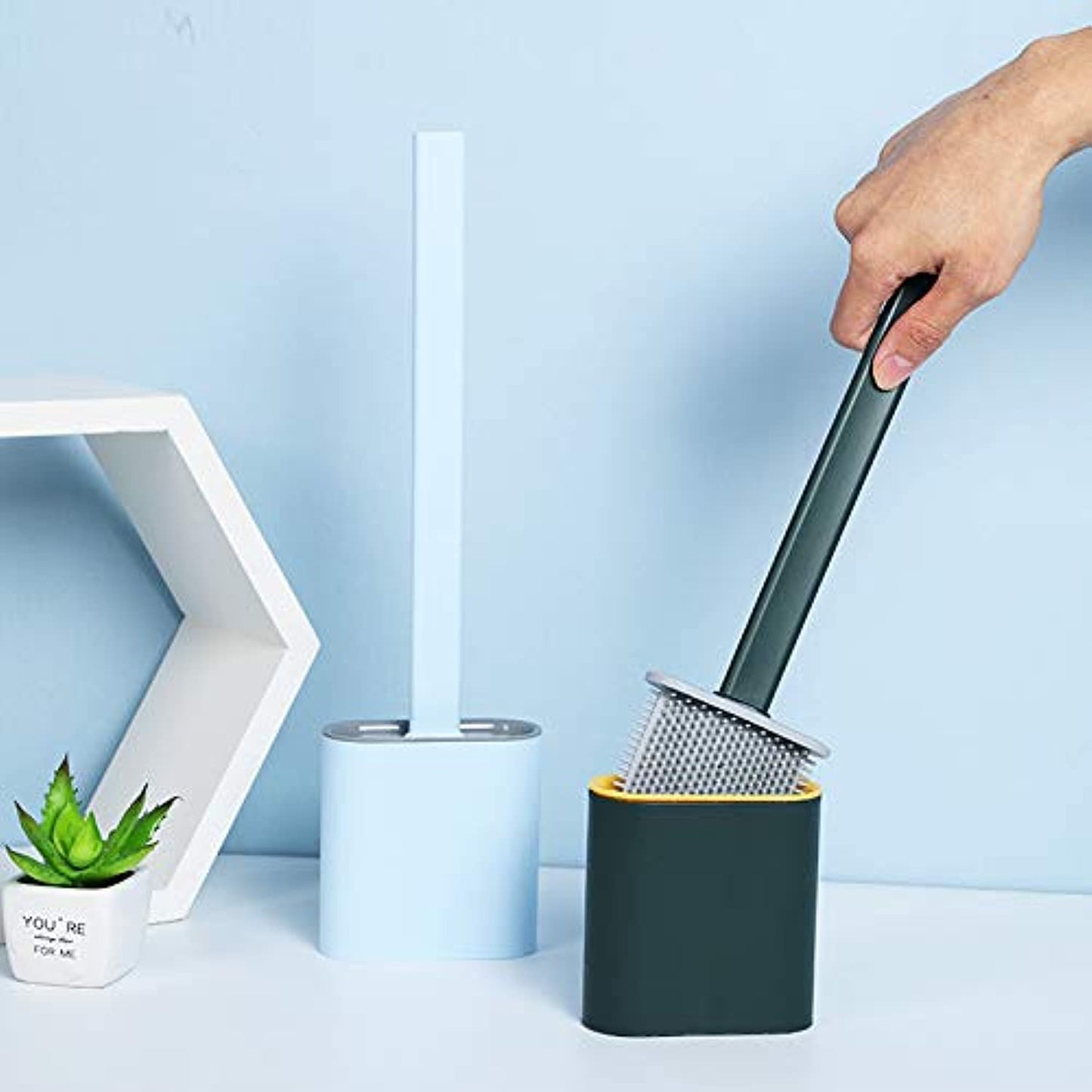 1410 Silicone Toilet Brush with Holder Stand  for Bathroom Cleaning
