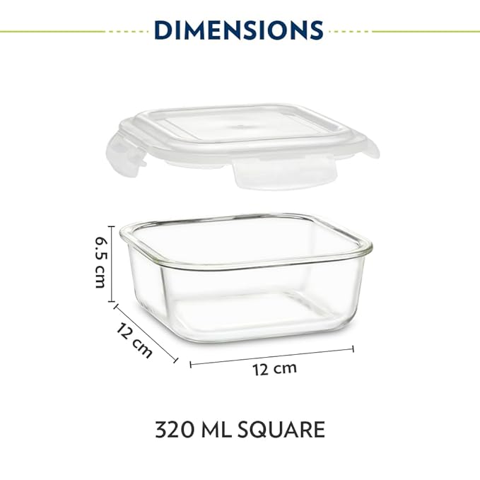 AM3694 Borosil Square 320ml Microwavable Glass Lunch Box Set Of 3