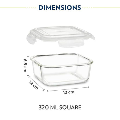 AM3694 Borosil Square 320ml Microwavable Glass Lunch Box Set Of 3