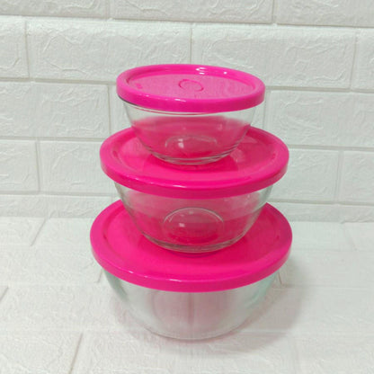 Di0199 YERA Polo Glass Bowl Set with Lids  - 3-Piece (435ml, 1000ml, 1580ml)