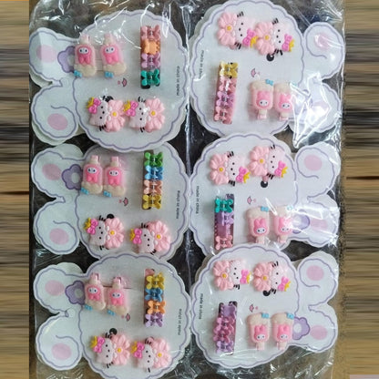 AM1092 7 Pcs Set Cute Cartoon Plush Hairpin Set Women Color Flower Baby Hair Clip Knitted Bow Side Clip