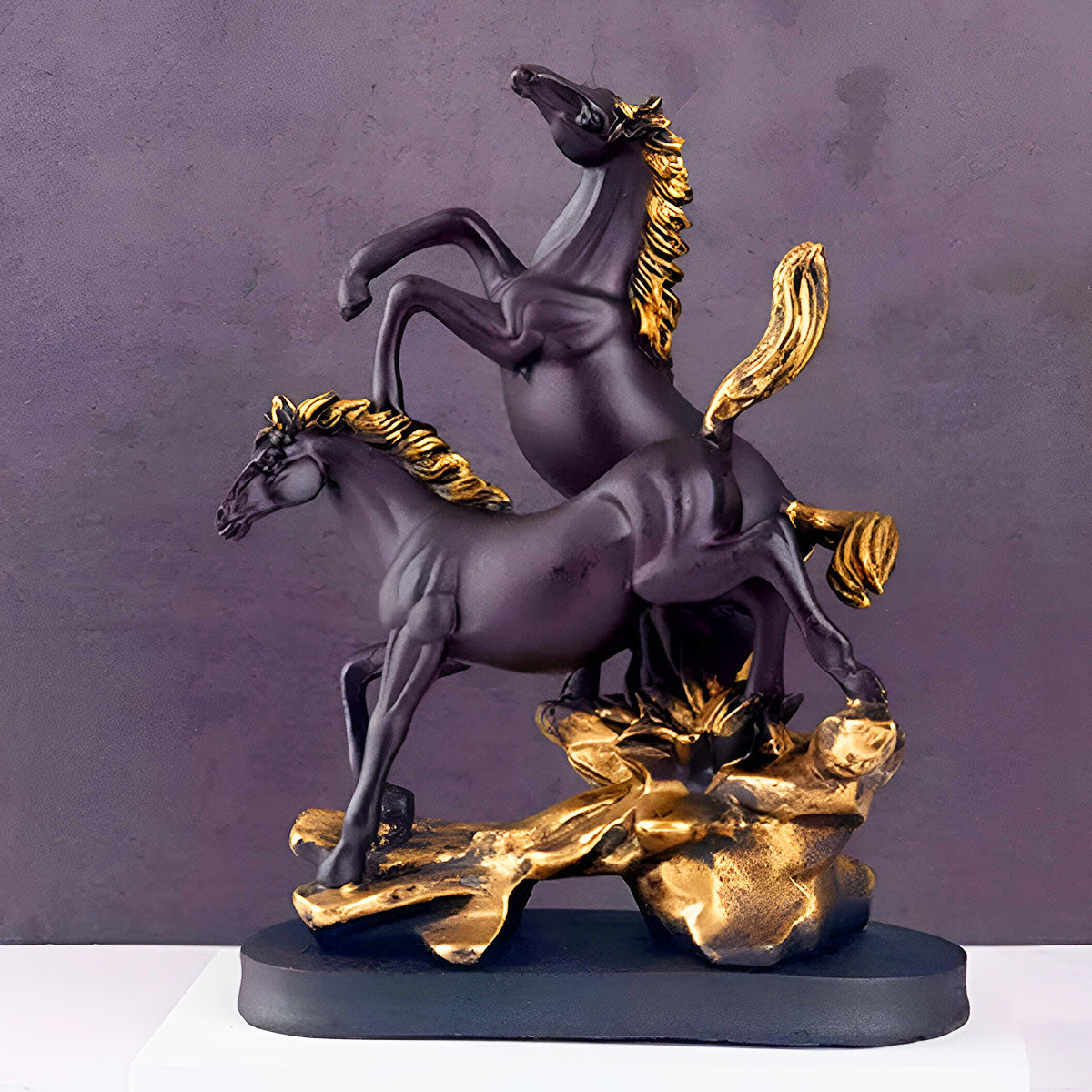 AM5929 Standing On Mountain Horse Showpiece, Double Horse Showpiece for Home, Table, Office