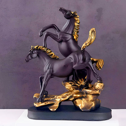 AM5929 Standing On Mountain Horse Showpiece, Double Horse Showpiece for Home, Table, Office