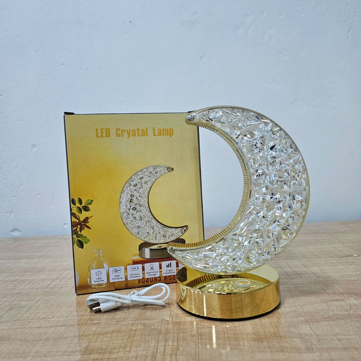 AM5942 Crystal Moon LED Table Lamp with USB Cable - Sensor 3 Color Modes