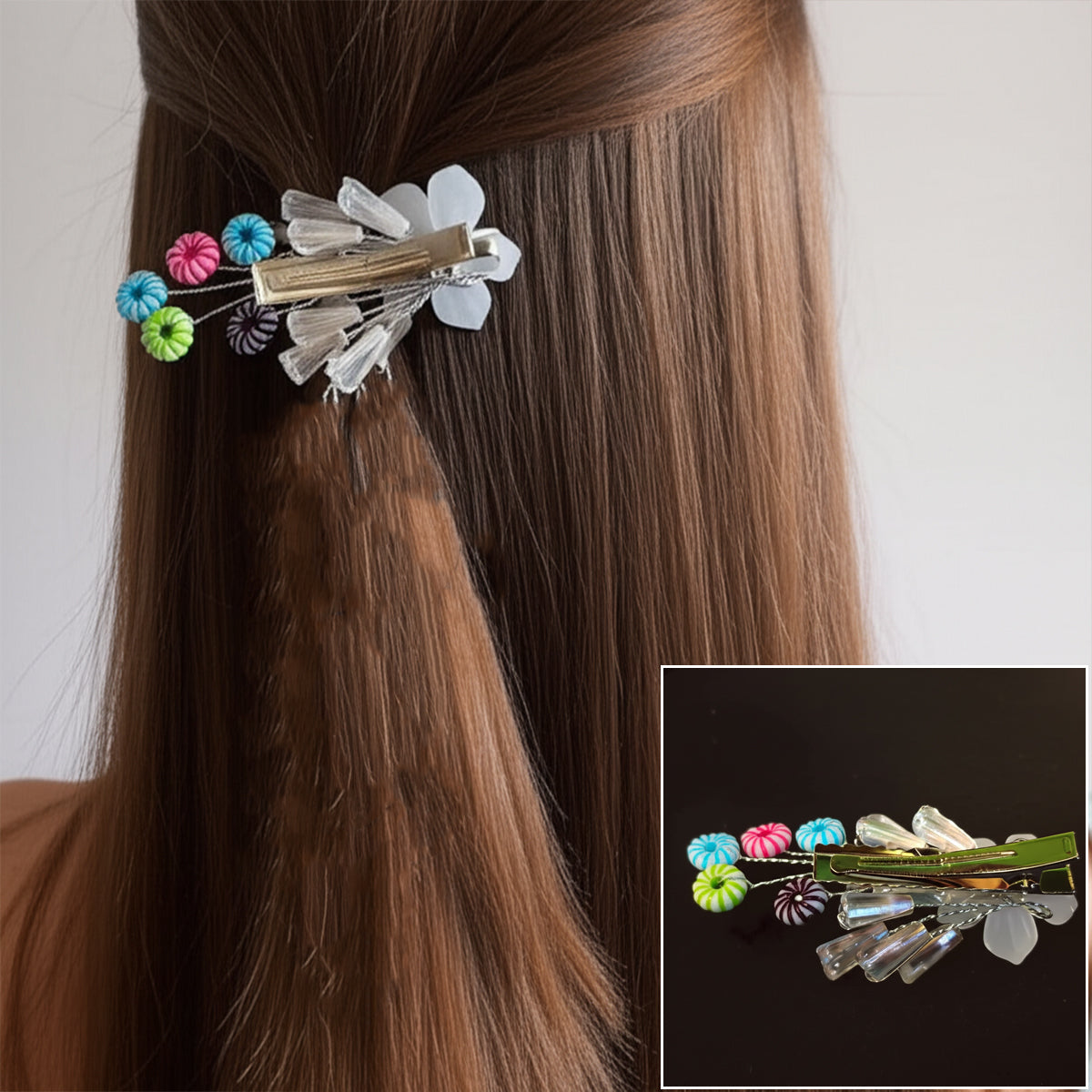 AM5870 Crystal Flower and Candy Bead Hair Clip For women