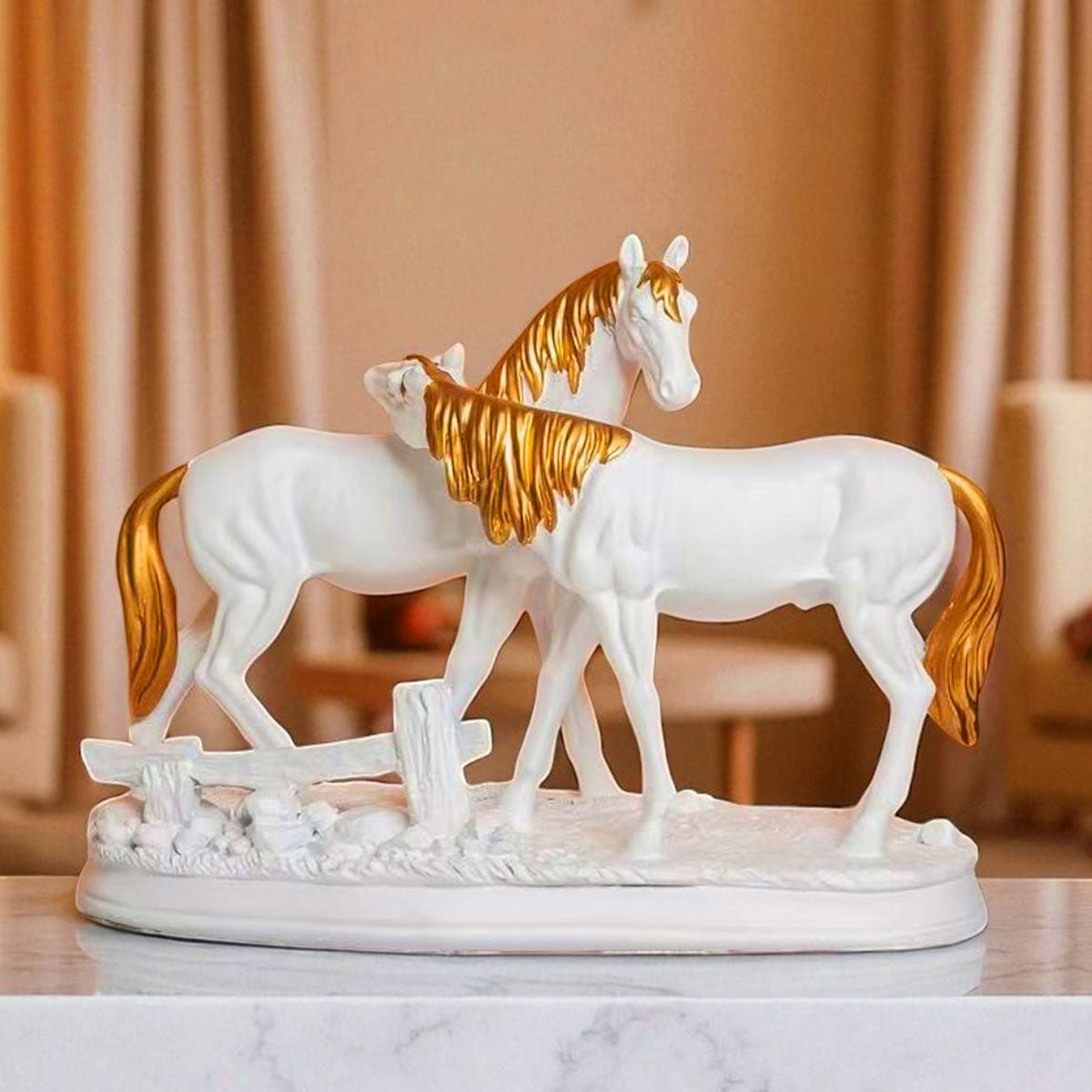 AM5931 Two Loving Horses with Golden Accents Sculpture