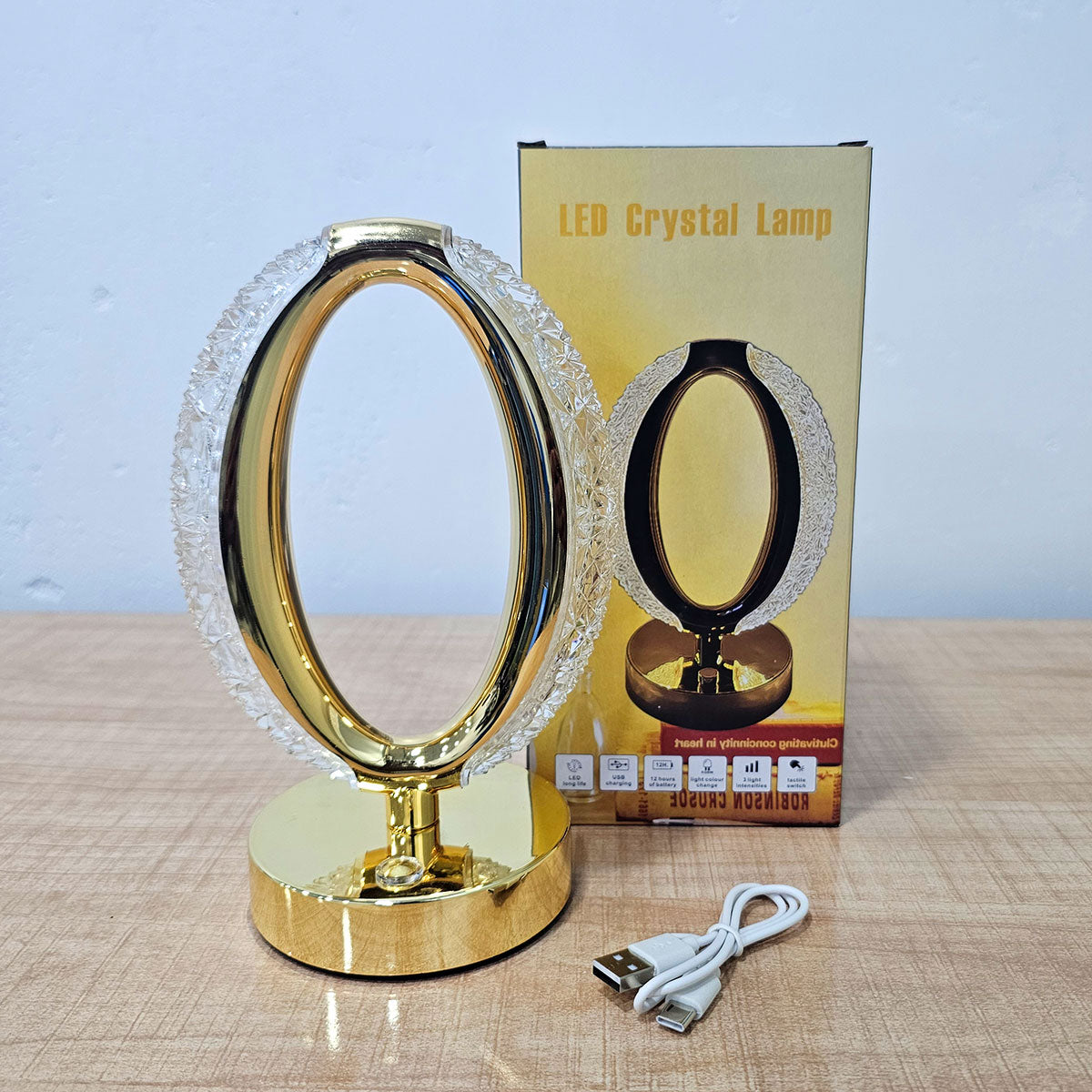 AM5943 Crystal Oval Shape LED Table Lamp with USB Cable - Sensor 3 Color Modes